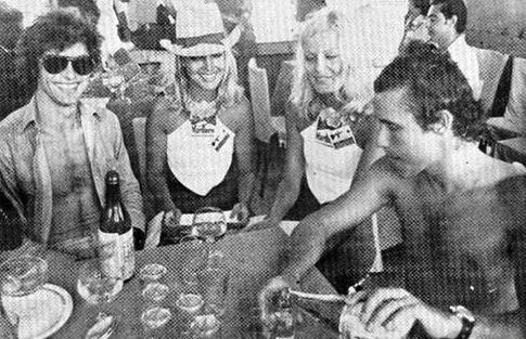 More Rockstar Francois Cevert, the prettiest driver ever, flashing a huge smile and a bit of chest. He is accompanied by his friend, Rockstar Jacky Ickx, who hasn’t quite got the look (not that it matters of course), but is good at pouring drinks.