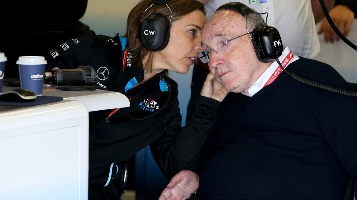 Frank Williams with his daughter Claire in the pits of the 2019 British GP.