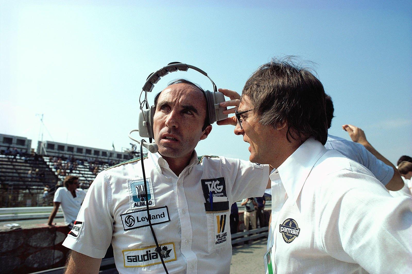 Williams and Brabham team bosses Frank Williams and Bernie Ecclestone (also head of FOCA), at Zeltweg in 1981.