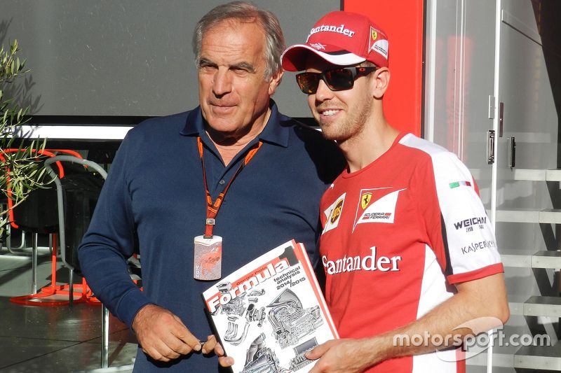 Giorgio Piola, Motorsport.com Formula 1 technical analyst, with Sebastian Vettel, Ferrari.
