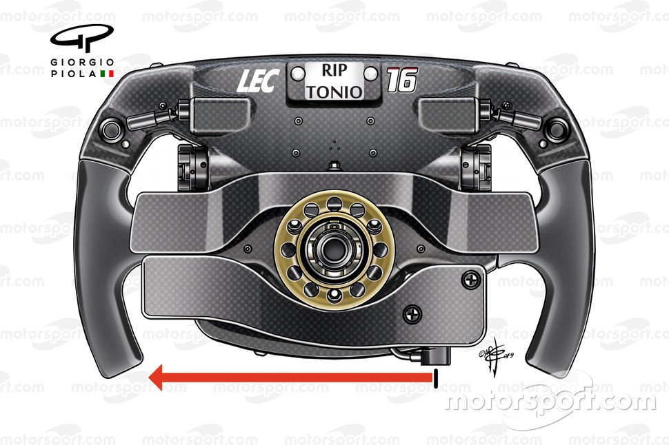 The steering wheel of Charles Leclerc by Giorgio Piola.