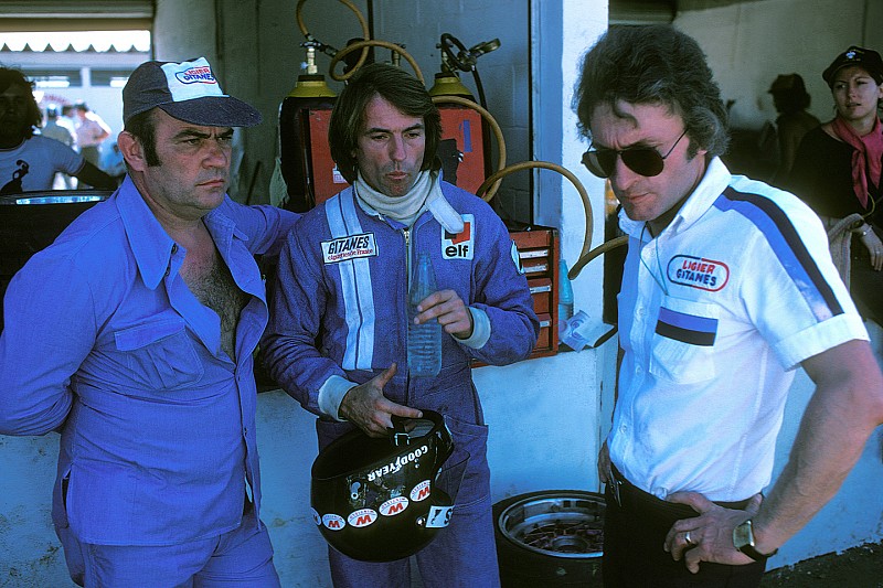 Brazilian Grand Prix 1976, Jacques Laffite, Guy Ligier and Gerard Ducarouge.