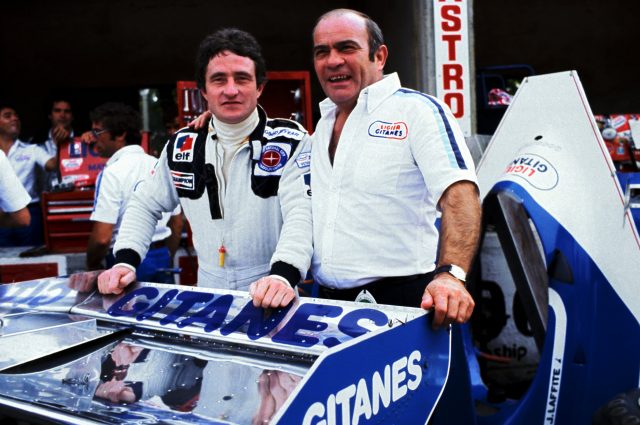 Left to right): Patrick Depailler, Tyrrell, was announced by Guy Ligier as a Ligier driver for the 1979 season during practice. Italian Grand Prix, Monza, Italy, 10 September 1978. 