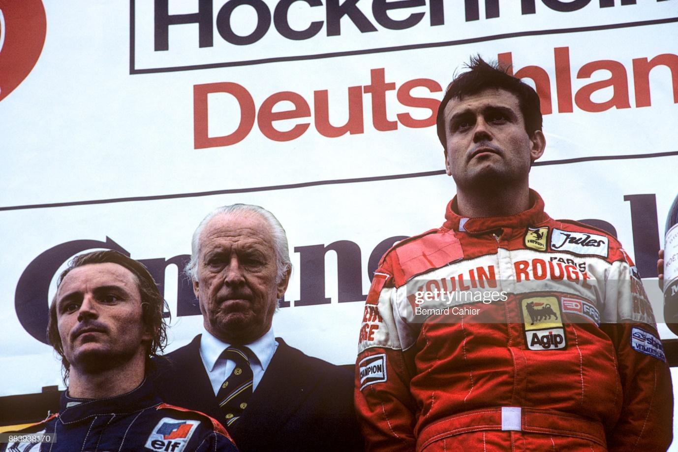 Patrick Tambay, Rene Arnouch, Prince Metternich, GP of Germany, Hockenheimring, 08 August 1982. Patrick Tambay's first victory.