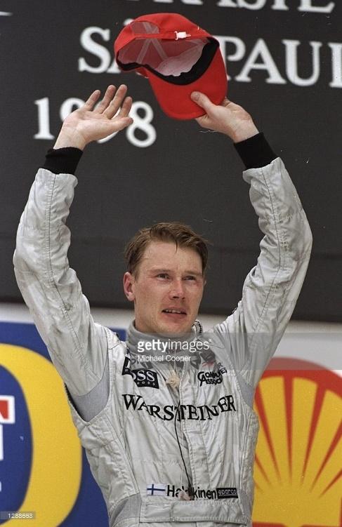 Mika Hakkinen celebrates in 1998.