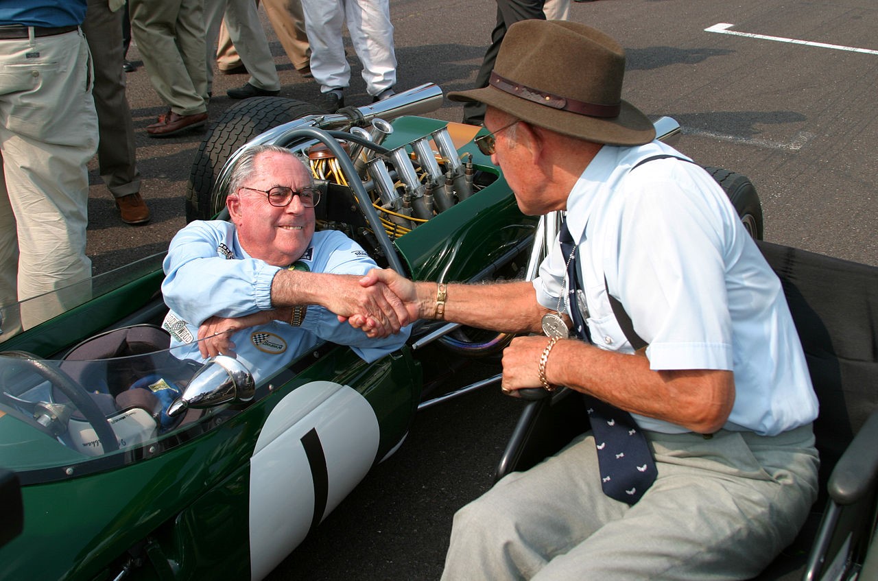 Jack Brabham and Stirling Moss at the Goodwood Revival in 2004. 