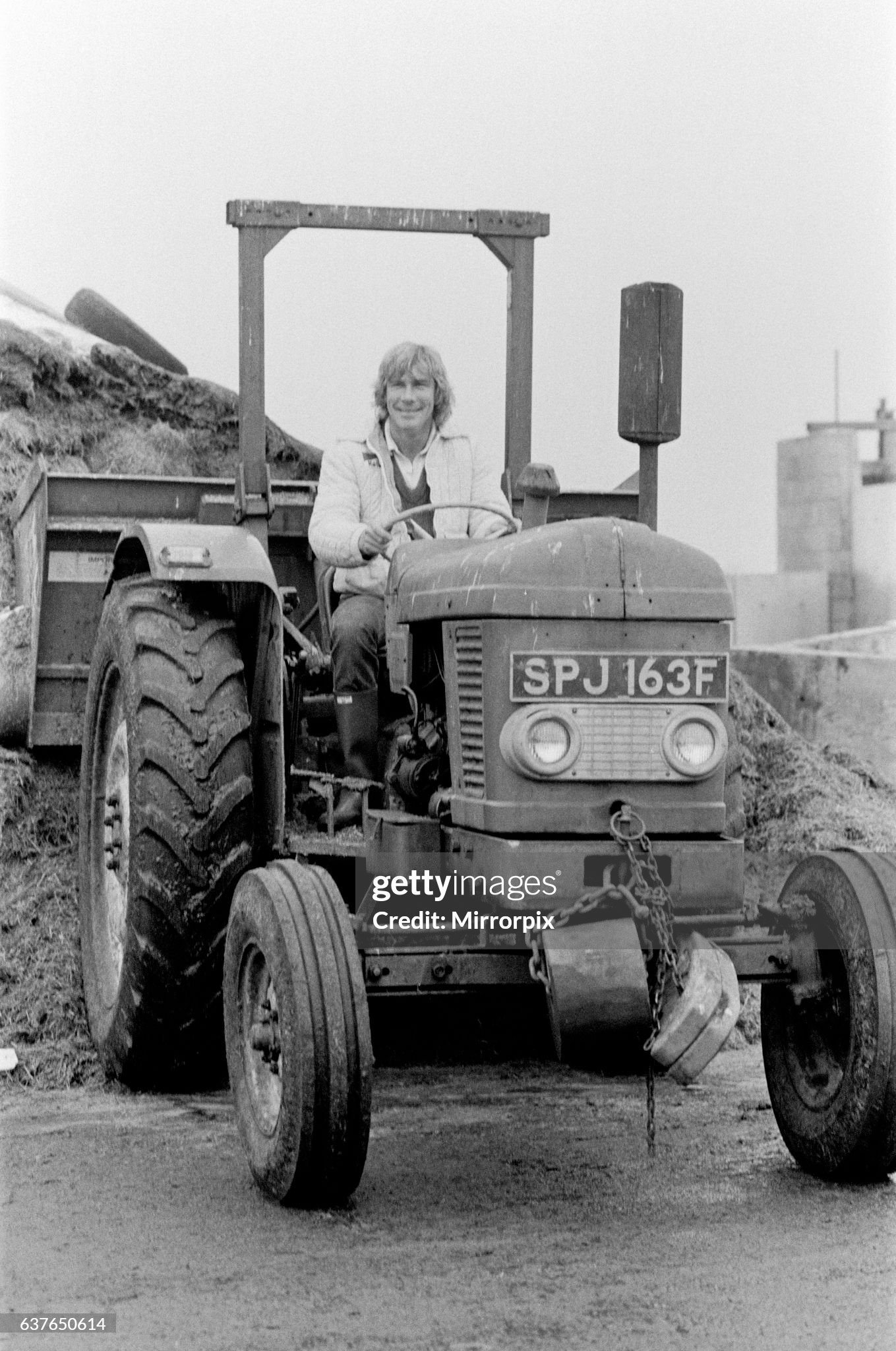 James is pictured here on his tractor. 