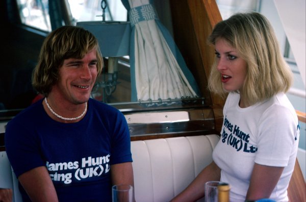 James Hunt with his girlfriend Jane Birbeck at the Monaco Grand Prix on 22 May 1977.