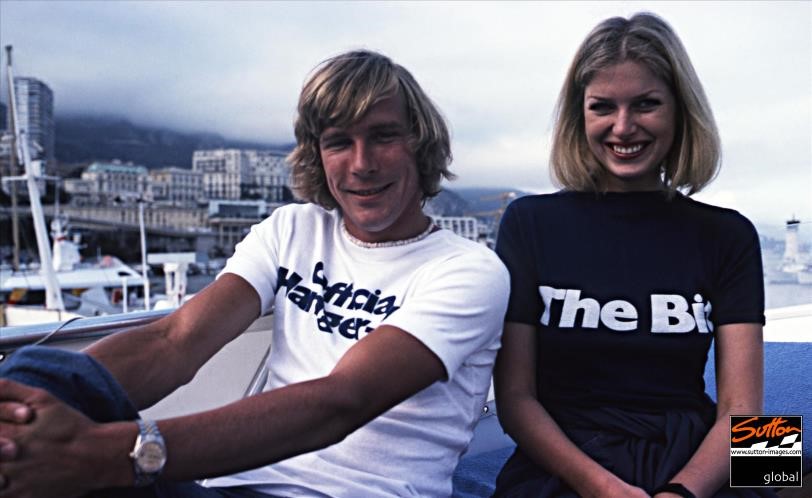 James Hunt with his girlfriend Jane “Hottie” Birbeck at the 1977 Monaco Grand Prix, Monte-Carlo, 22 May 1977.