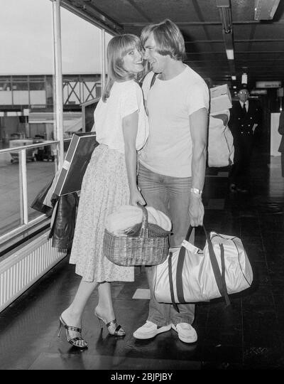 James Hunt and girlfriend Jane Birbeck leaving London's Heathrow Airport in June 1979.