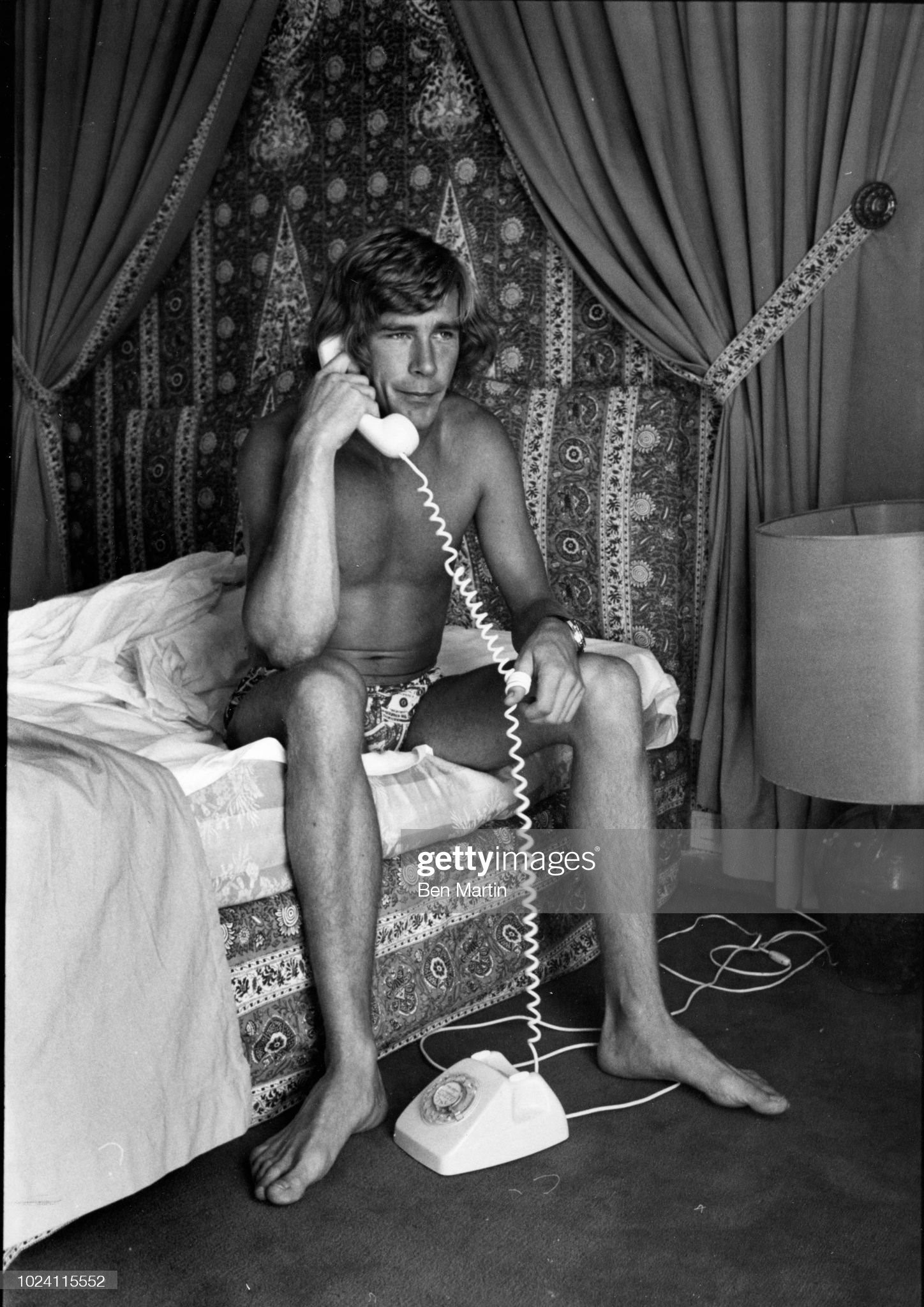 James Hunt at home on the telephone, UK, 06th September 1977. 