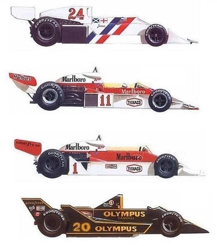 The cars James Hunt raced in Formula 1.