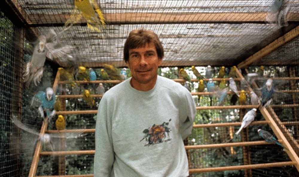 James Hunt with his budgies.