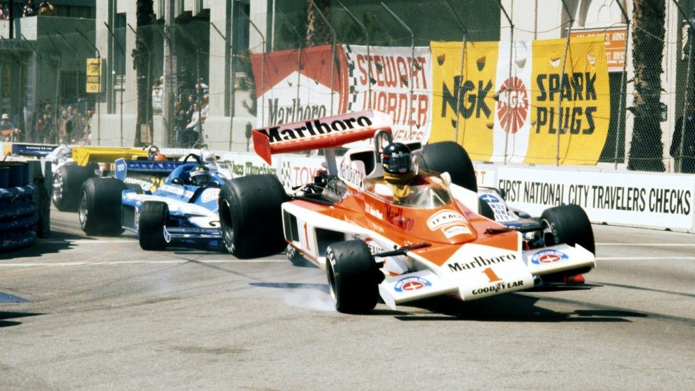 James Hunt, McLaren, having an accident.