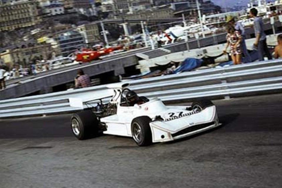 James Hunt on his Hesketh at Monaco in 1973. His first Grand Prix.