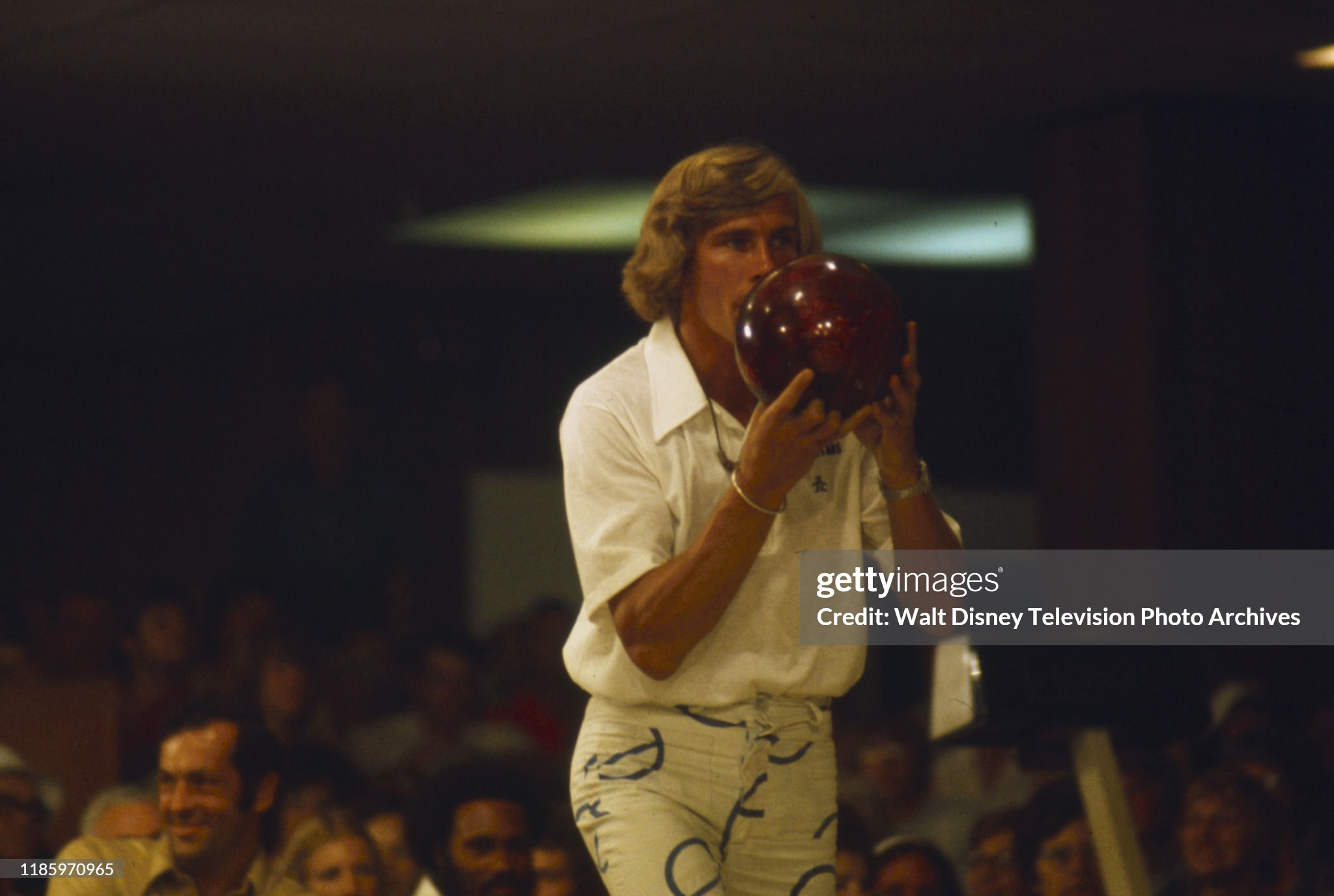 James Hunt competing in bowling competition on the ABC tv series 'Superstars' in 1975. 