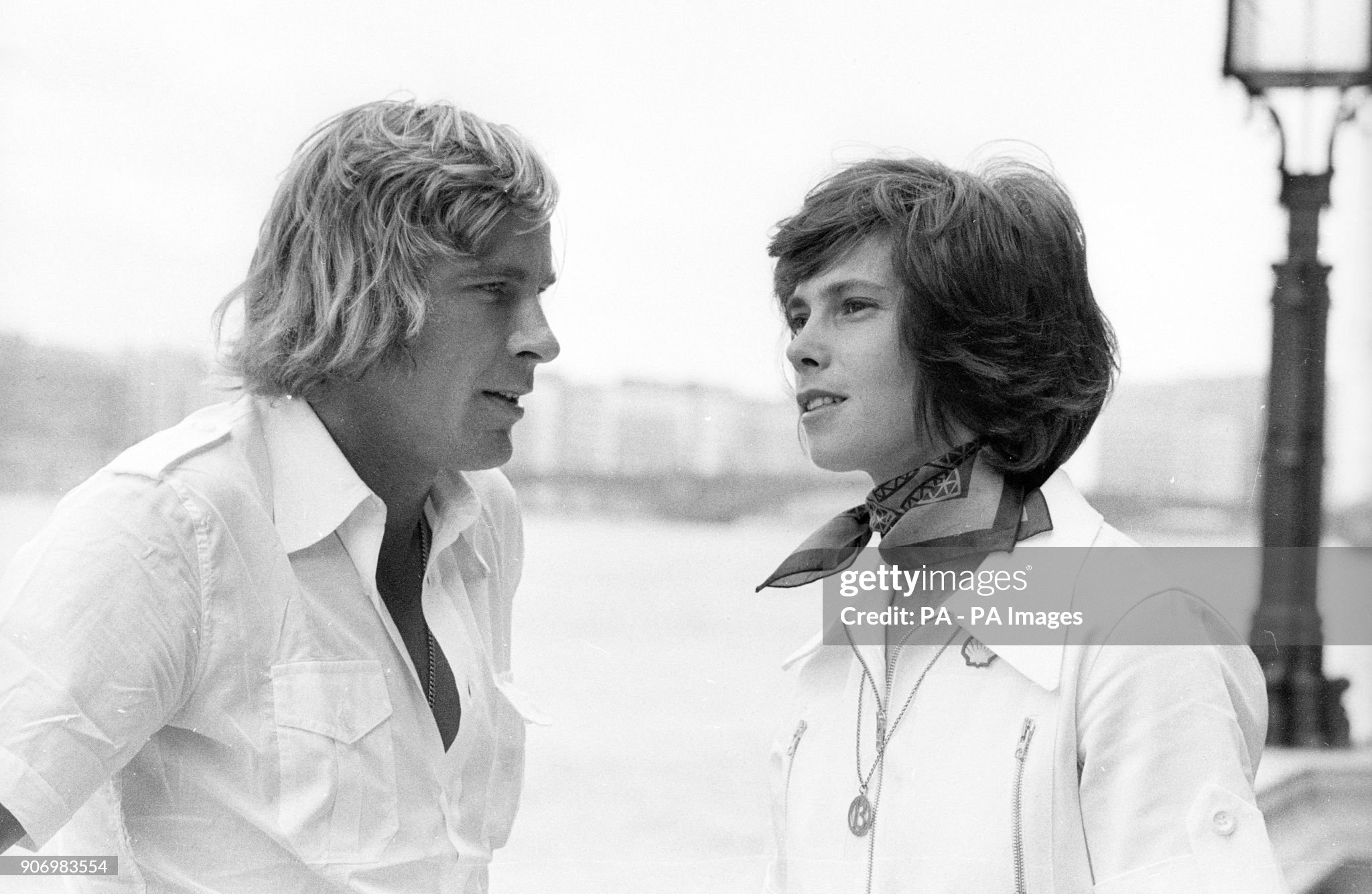 James Hunt and Davina Galica before the ‘House of Commons Motoring Club’ reception with Margaret Thatcher on 13 July 1976. 