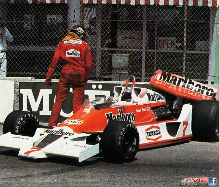 James Hunt, McLaren, after an accident at the US Grand Prix West in Long Beach on 02 April 1978.