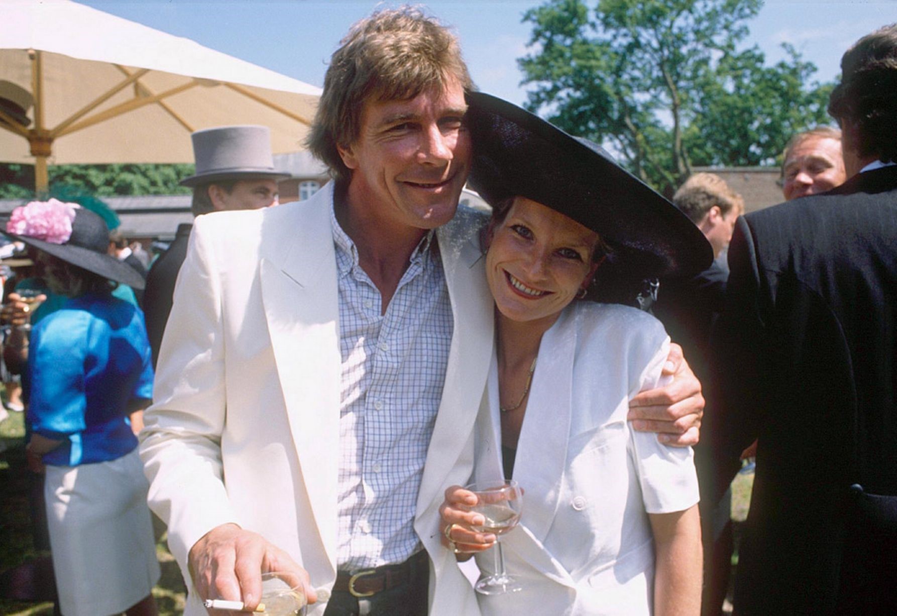 James with his second wife Sarah at Ascot in 1988. 
