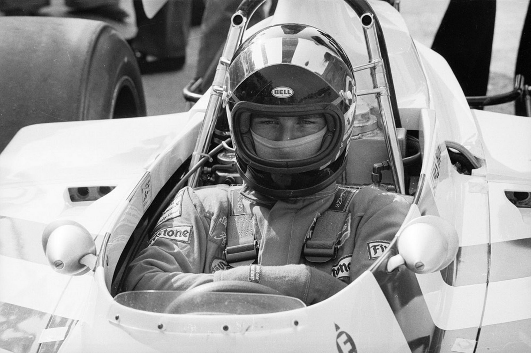 James Hunt at the wheel of his Hesketh at Silverstone in 1974. 