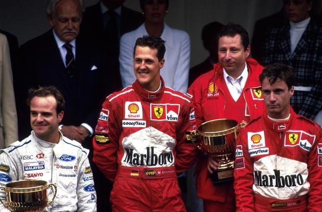 Jean Todt with Rubens Barrichello, Michael Schumacher and Eddie Irvine.