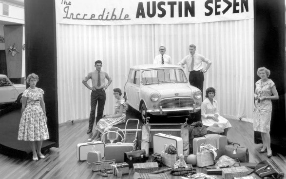 The launch of the Mini Austin Seven in 1959.