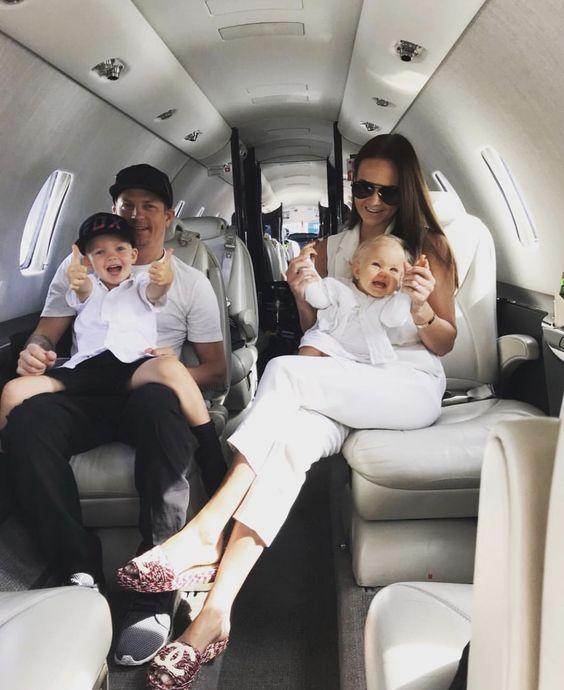 Kimi and his family in a private plane.