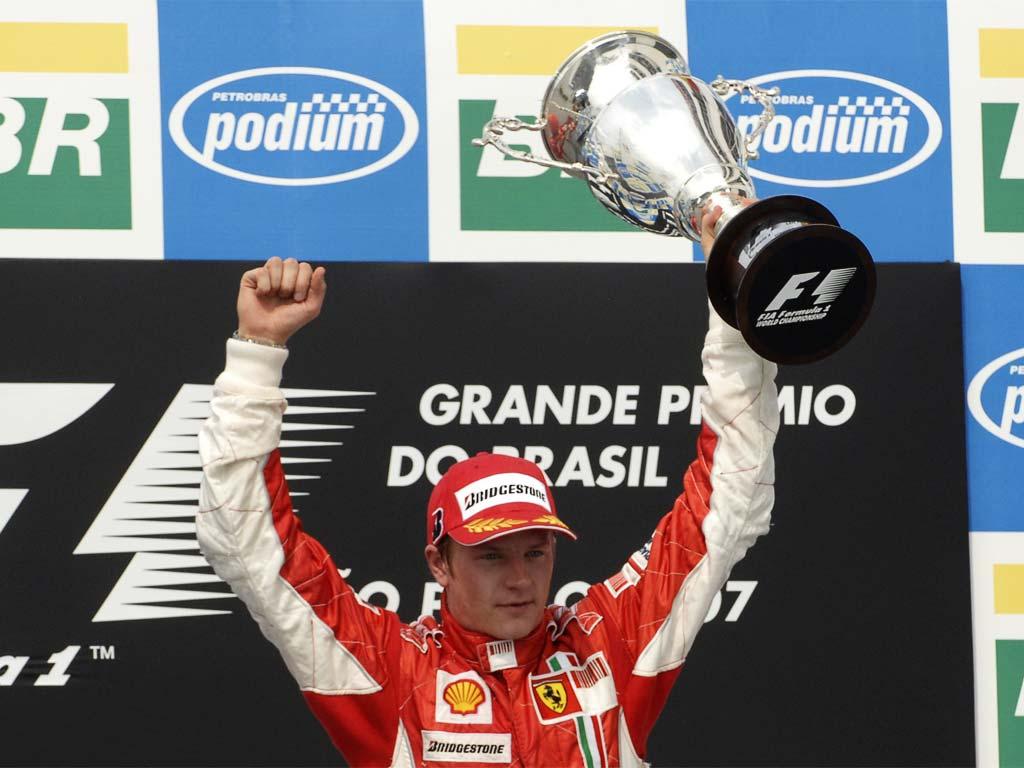 Kimi Raikkonen on the podium.