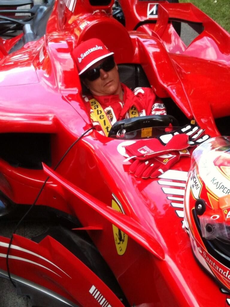 Kimi is sleeping in his Ferrari F2007 in 2007.