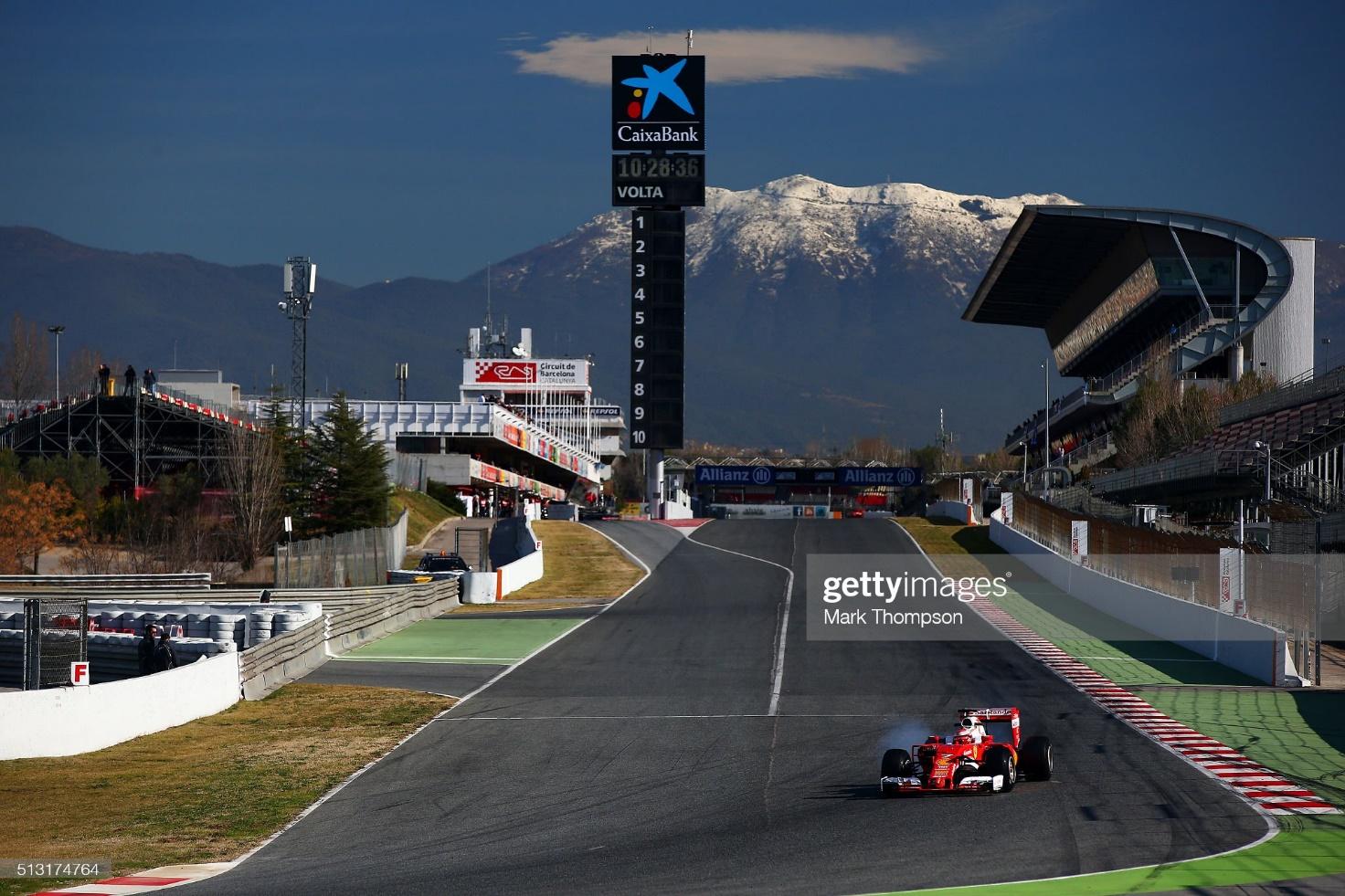 Kimi Raikkonen, Ferrari, drives during day one of F1 winter testing at Circuit de Catalunya on March 1, 2016 in Montmelo, Spain. 