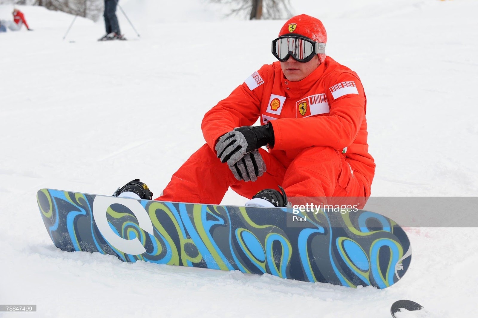 Kimi Raikkonen is seen snowboarding during the Ferrari Wroom F1 press meeting on January 9, 2008 in Madonna di Campiglio, Italy.