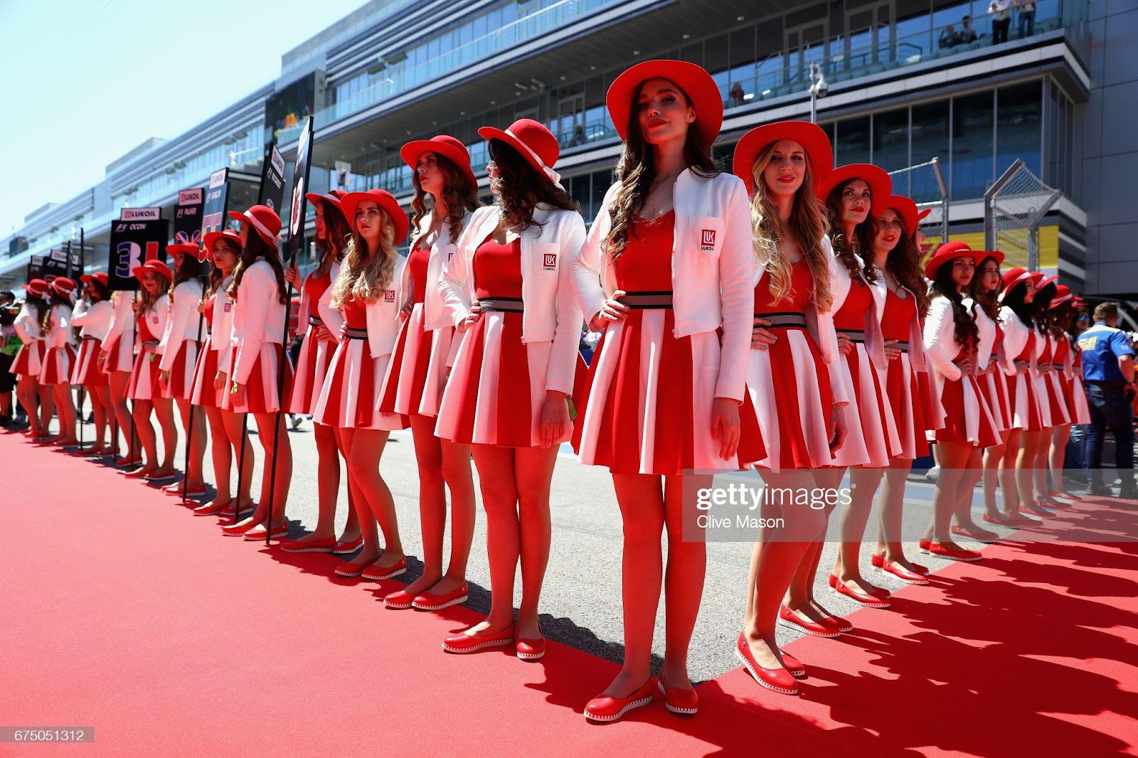 Grid girls at the drivers parade during the Formula One Grand Prix of Russia on April 30, 2017 in Sochi, Russia.
