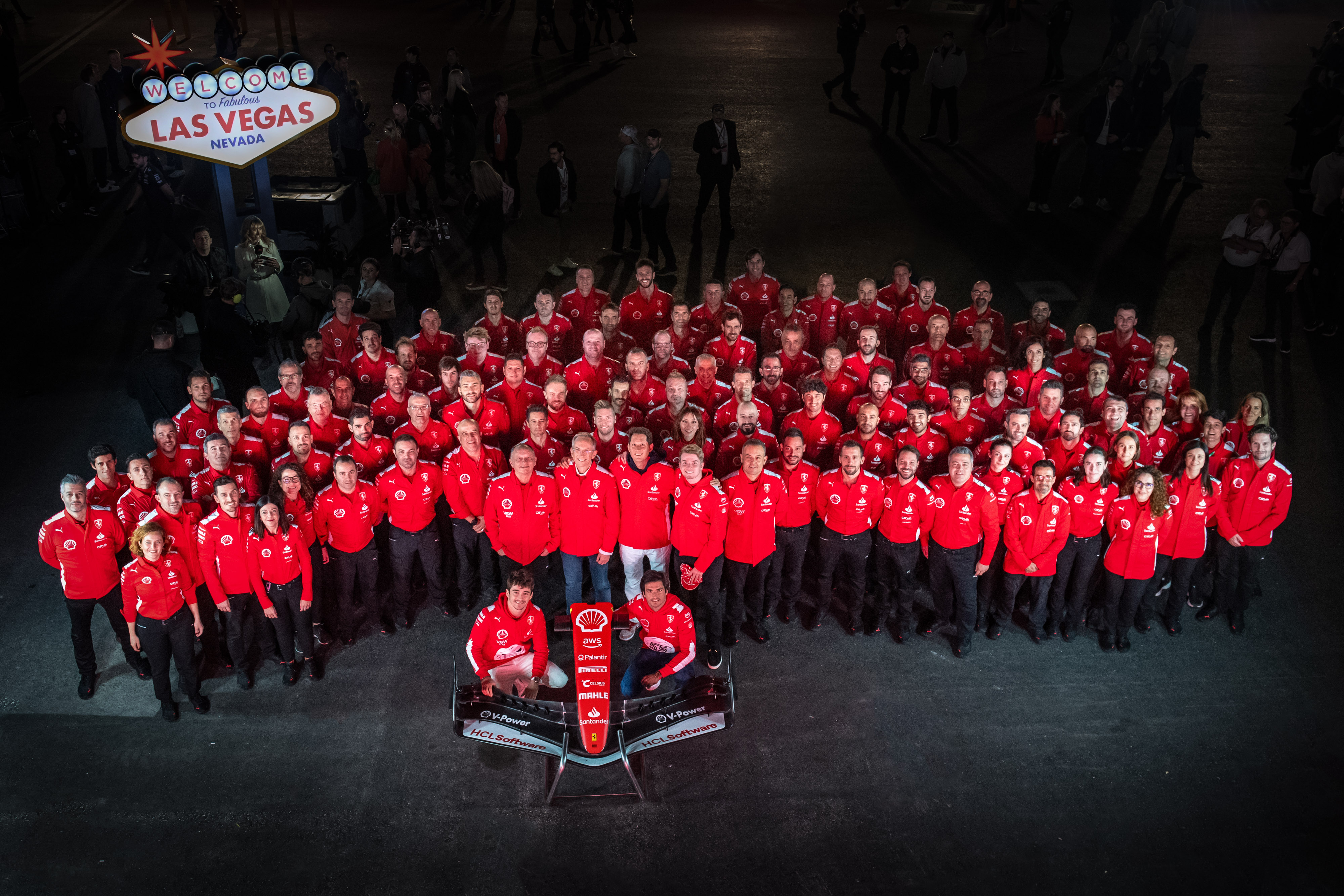 The Ferrari team at the 2023 Las Vegas Grand Prix. 