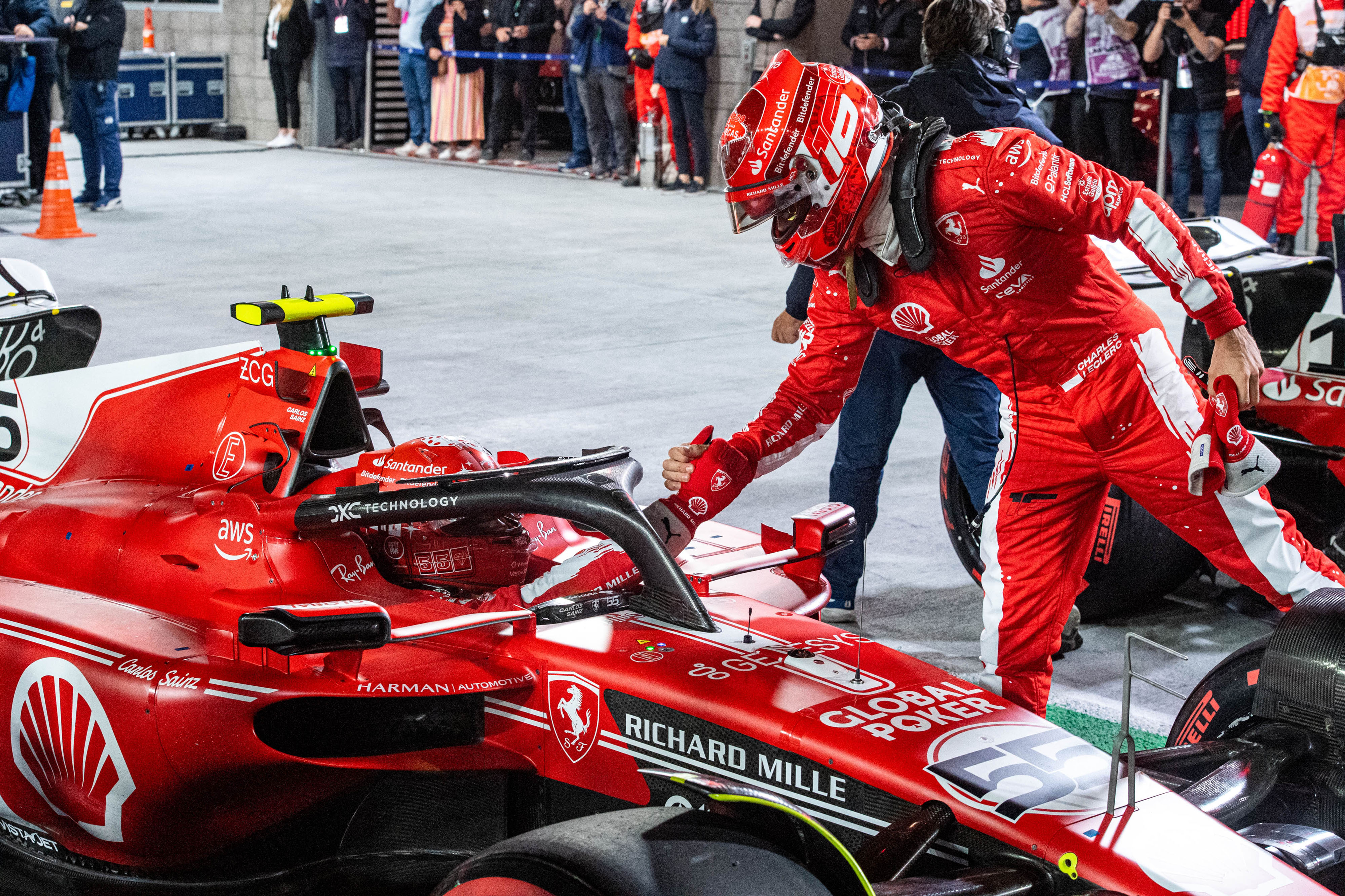 Charles Leclerc, Ferrari, after his pole position in Las Vegas on 18 November 2023. 