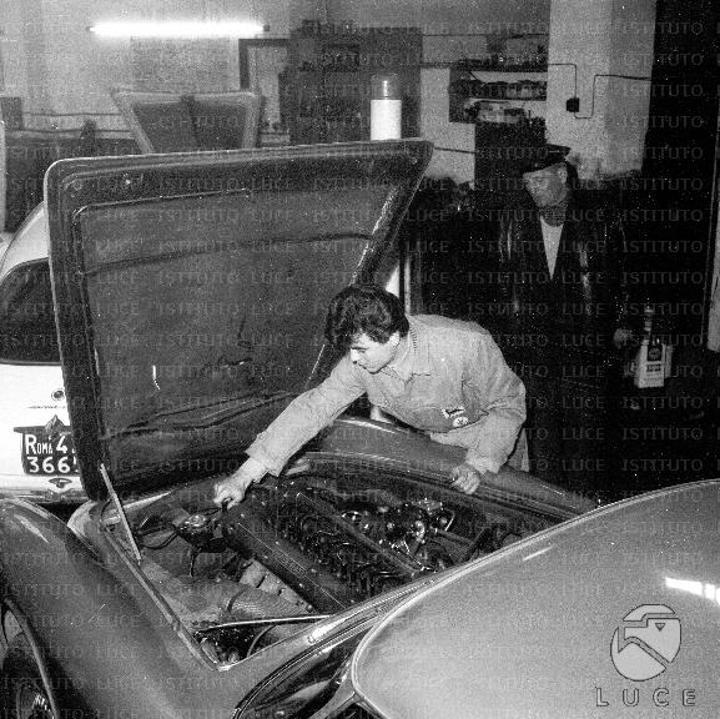 Little Tony in the workshop fine-tunes his Ferrari.