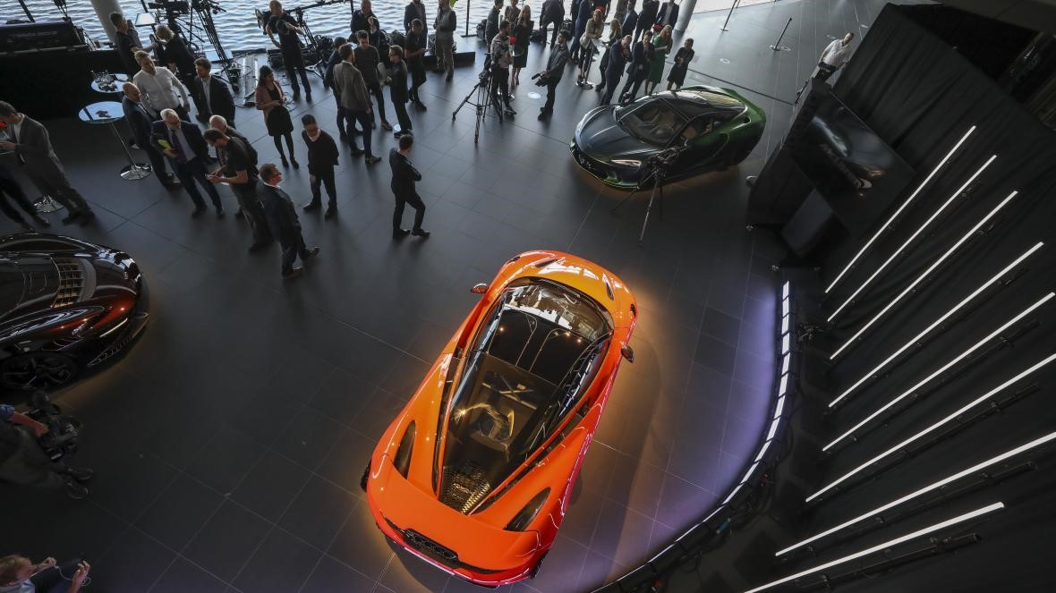 The McLaren 765LT supercar is launched at the company's headquarters in Woking.