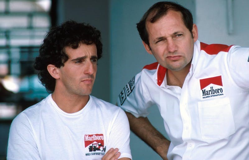 Ron Dennis with one of his McLaren champs Alain Prost.
