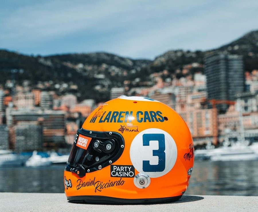 Ricciardo, winner of the Monaco Grand Prix in 2018, is also racing with an old-school style helmet design.