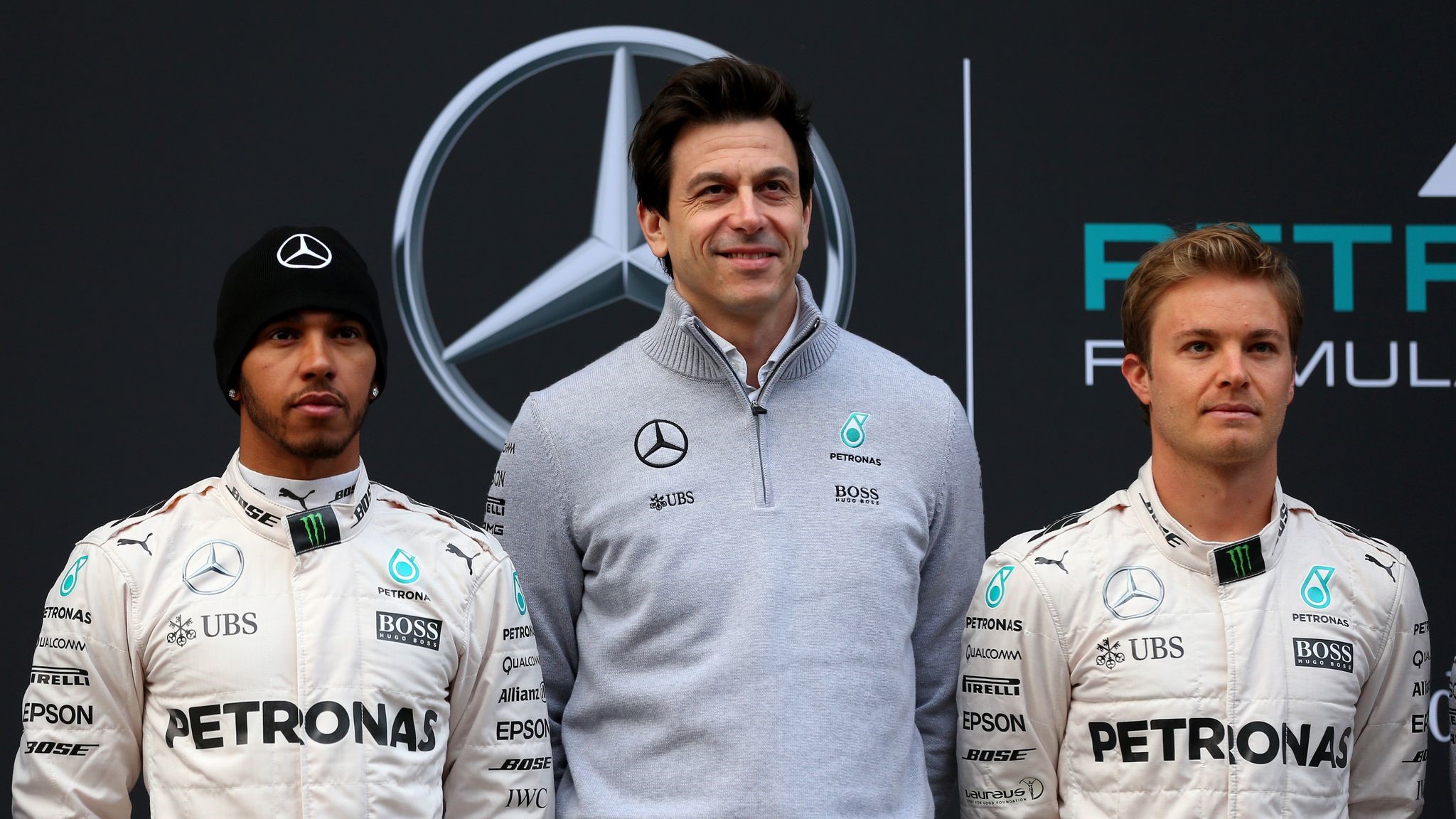 Lewis Hamilton, Toto Wolff and Nico Rosberg in 2016.