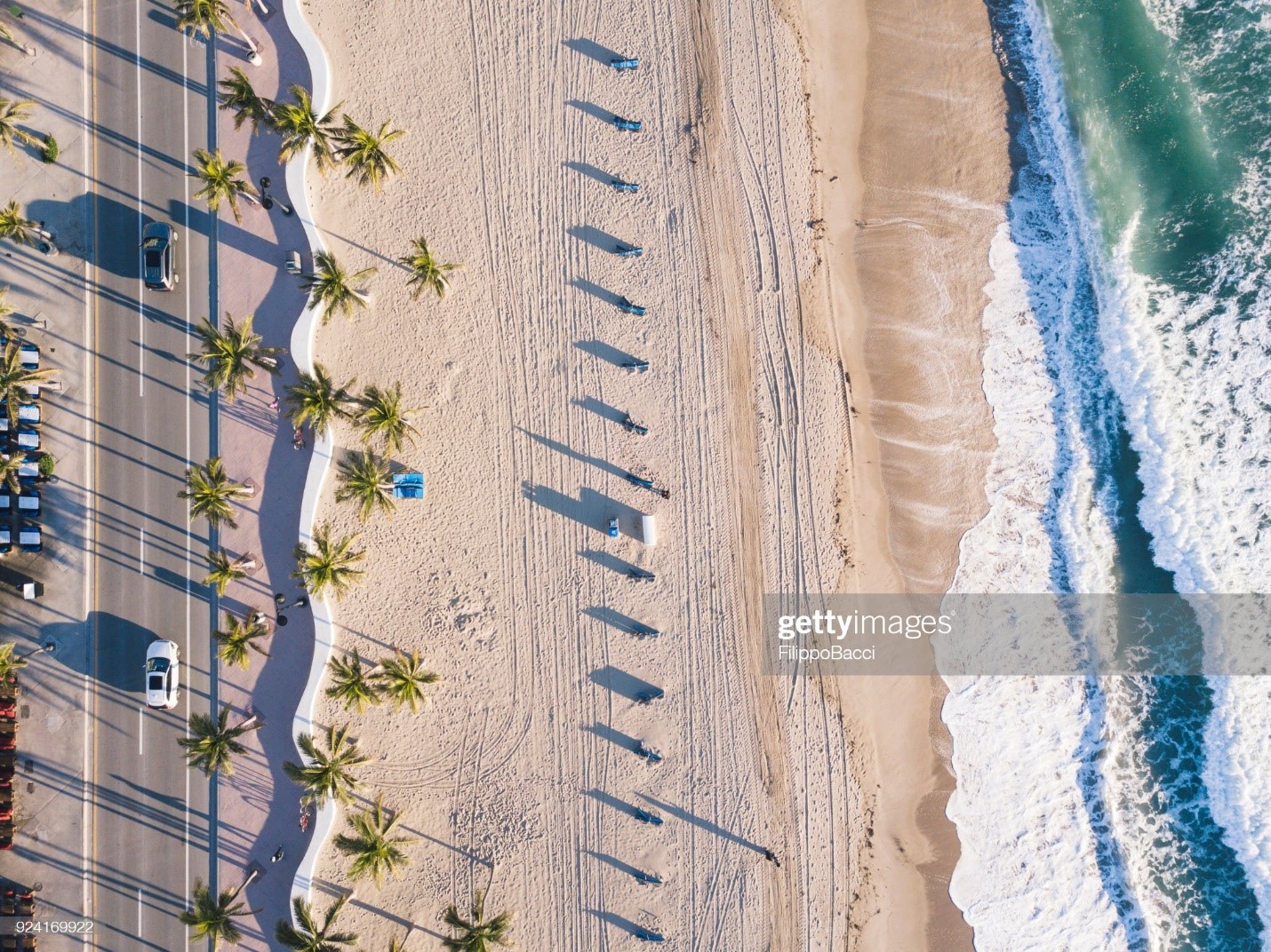Fort Lauderdale Beach, not far from Miami, at sunrise from drone point of view. 