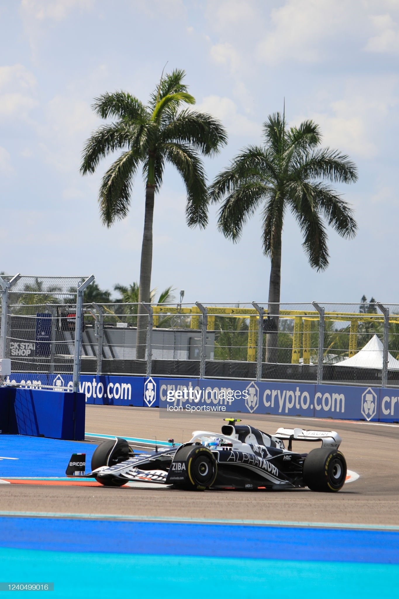 Scuderia AlphaTauri driver Yuki Tsunoda (22) of Japan exits turn 1 during practice for the Formula 1 Miami Grand Prix on May 06, 2022 at Miami International Autodrome in Miami Gardens, Florida. 
