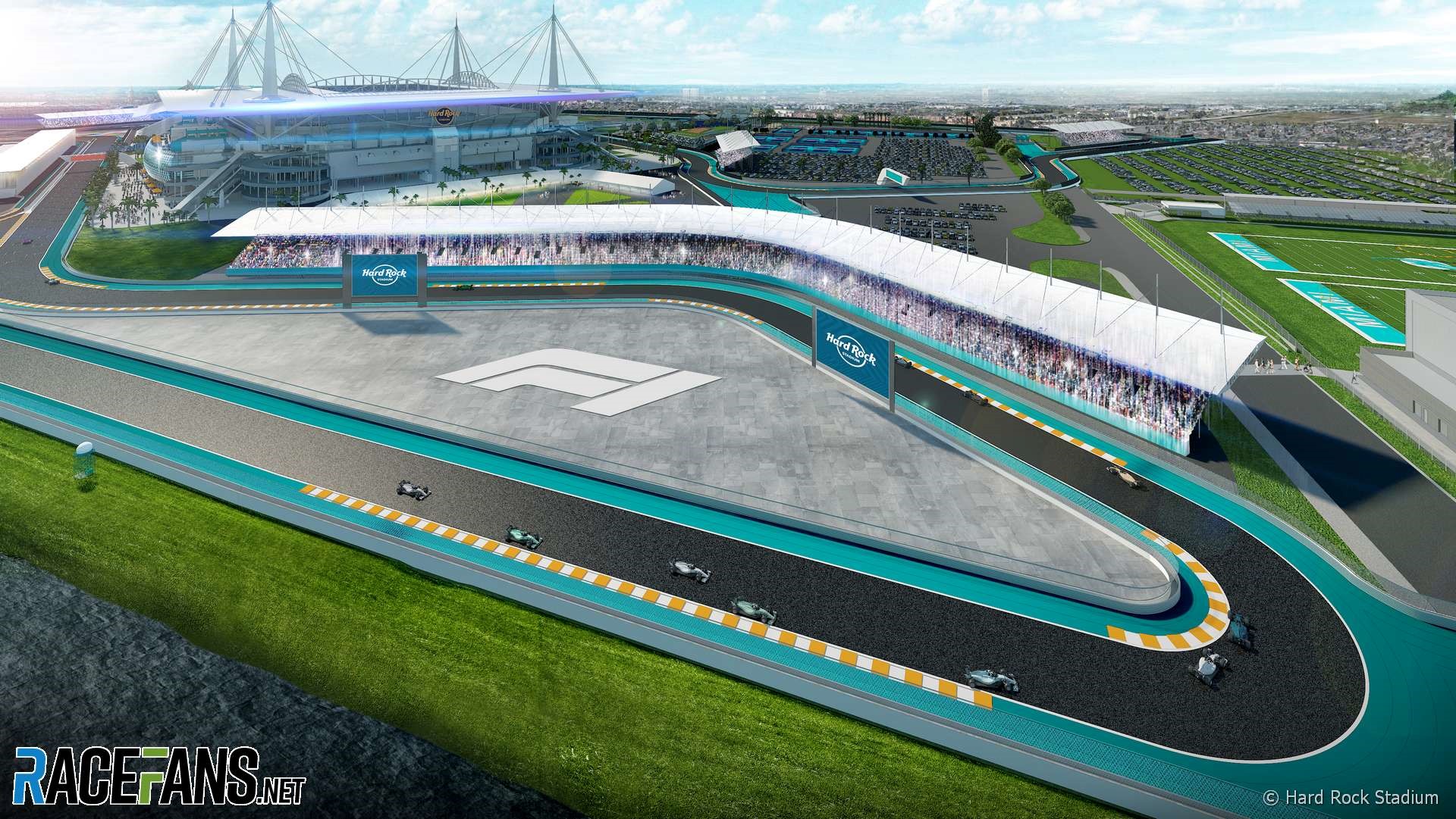 Planned Hard Rock Stadium F1 circuit for 2022 Miami Grand Prix.