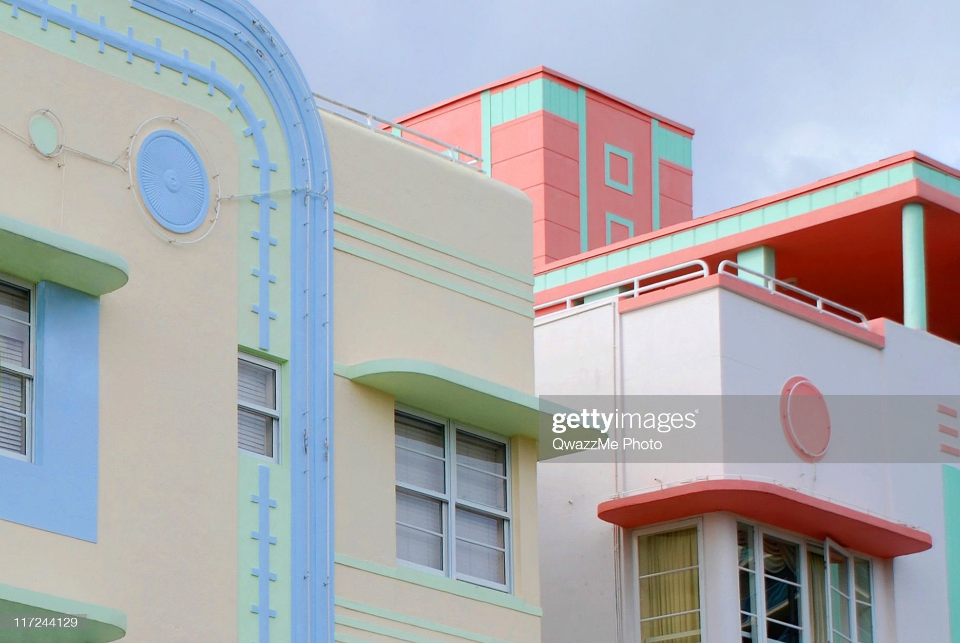 Two Art Deco style houses on Ocean Drive, South Beach, Miami.