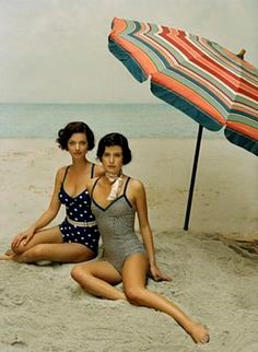 Vintage girls on the beach.