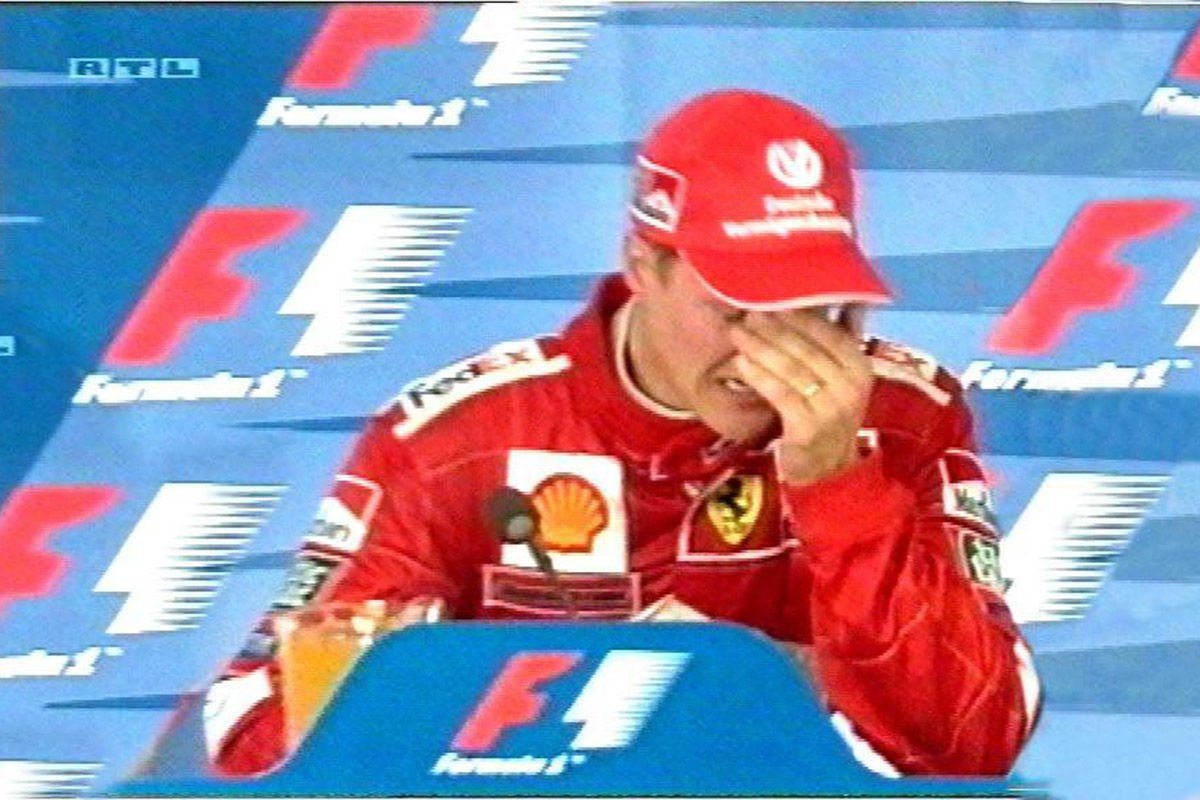 Michael Schumacher crying.