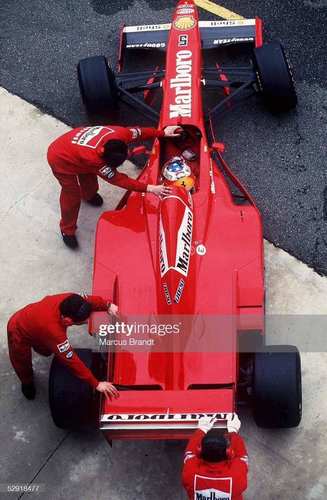 Michael Schumacher, Ferrari, testing at Jerez on January 18, 1997.