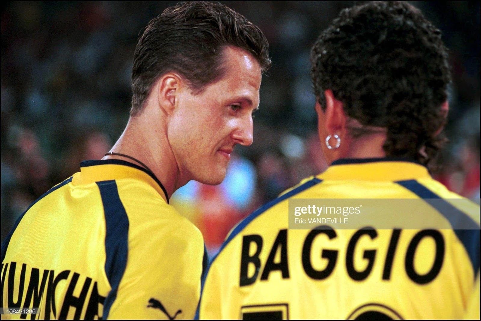 Michael Schumacher and Roberto Baggio in Rome, Italy, on May 25th, 2000. 
