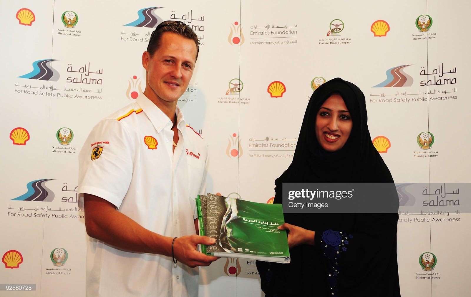 Former Ferrari F1 World Champion attends a joint event hosted in conjunction by Salama and Shell to promote road safety in the U.A.E. at the Yas Hotel before qualifying for the Abu Dhabi F1 Grand Prix at the Yas Marina Circuit on October 31, 2009 in Abu Dhabi, United Arab Emirates