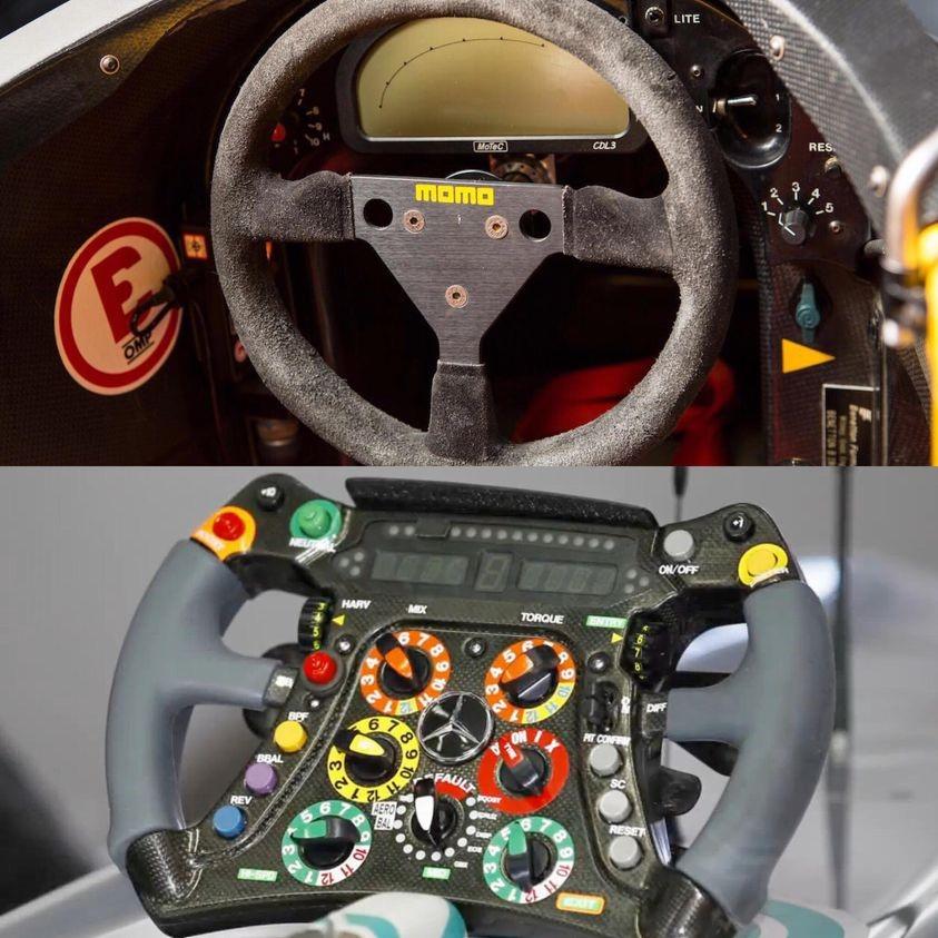 The steering wheel of Michael Schumacher's first and last season in Formula 1.