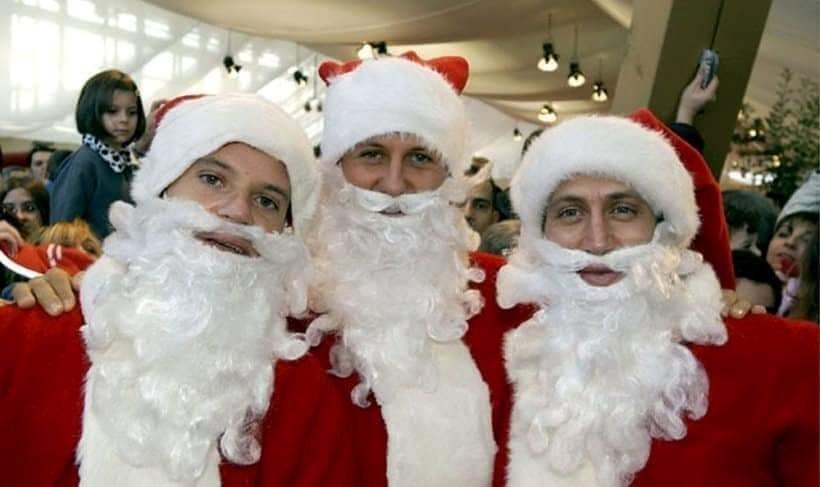 The Santa Clause Rubens Barrichello, Michael Schumacher and Luca Badoer.